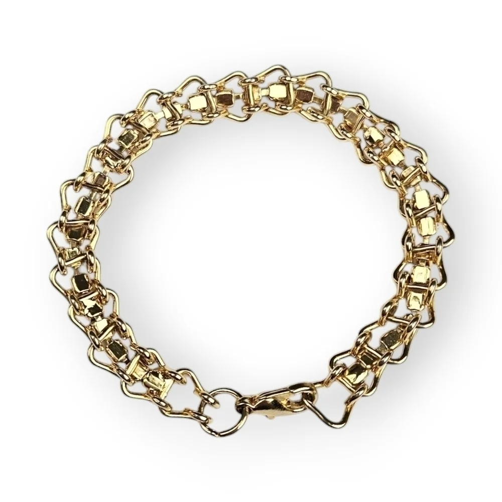 Emerald Green Rhinestone Hook Chain Bracelet Gold Plated Vintage 90s 7.25